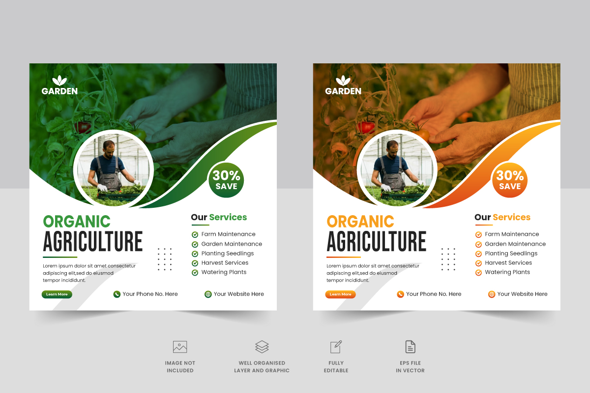 Agro farm services social media post banner template and Agricultural and farming web banner design