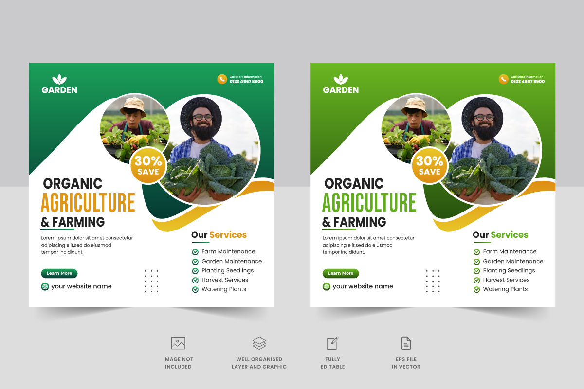 Organic agricultural and farming social media post banner template design and web banner template