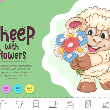 Sheep Flowers Vectors Templates 319001