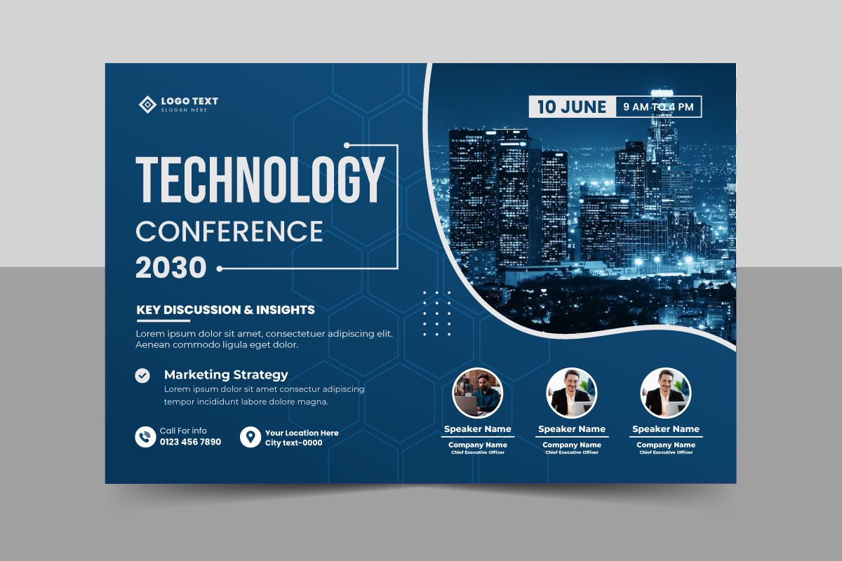 Technology conference flyer and event invitation banner template design. corporate business workshop