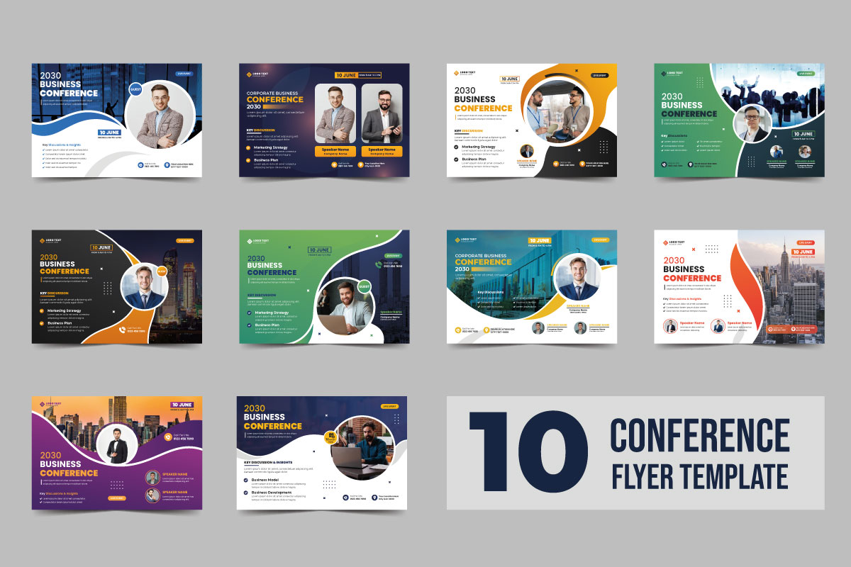 Technology conference flyer template set and Business webinar event invitation banner layout design