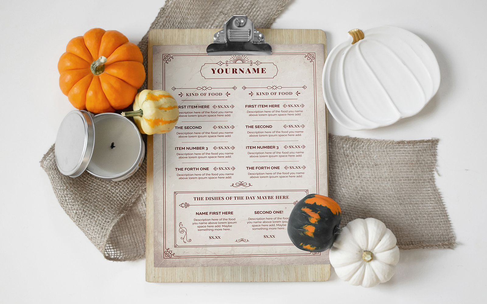 Vintage Bodegon Food Menu Stationery