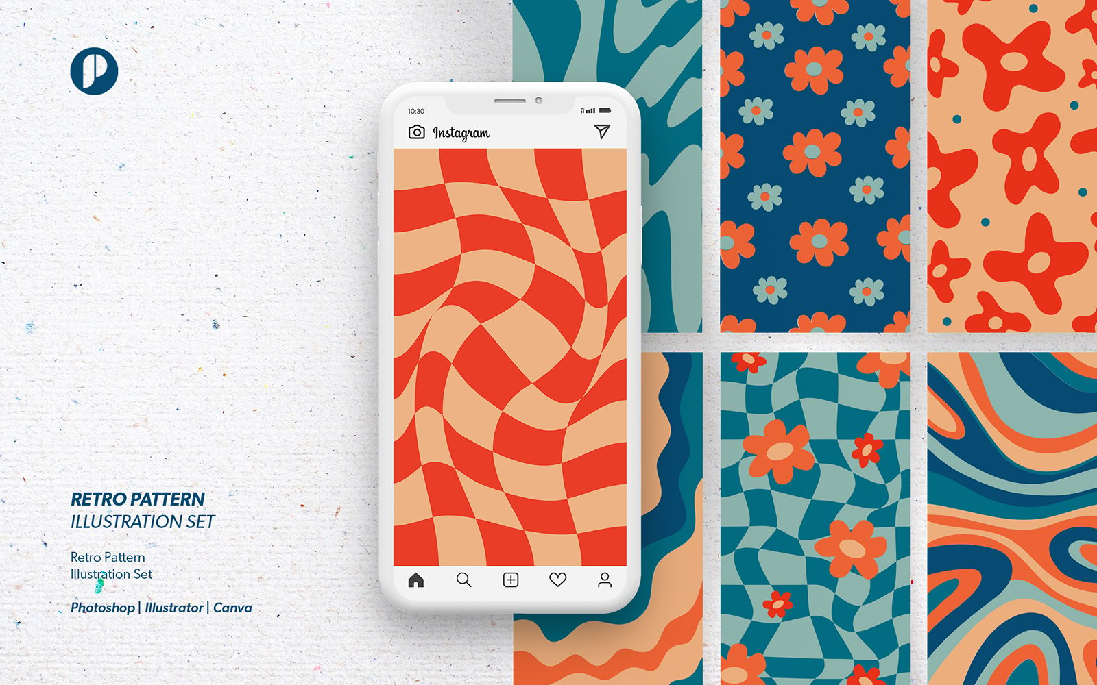 Bold retro pattern illustration set