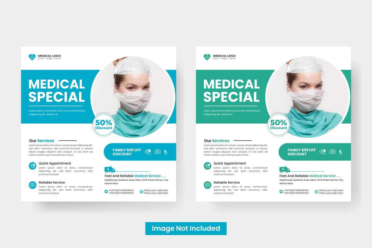 Medical health poster design and hospital for square social media post banner
