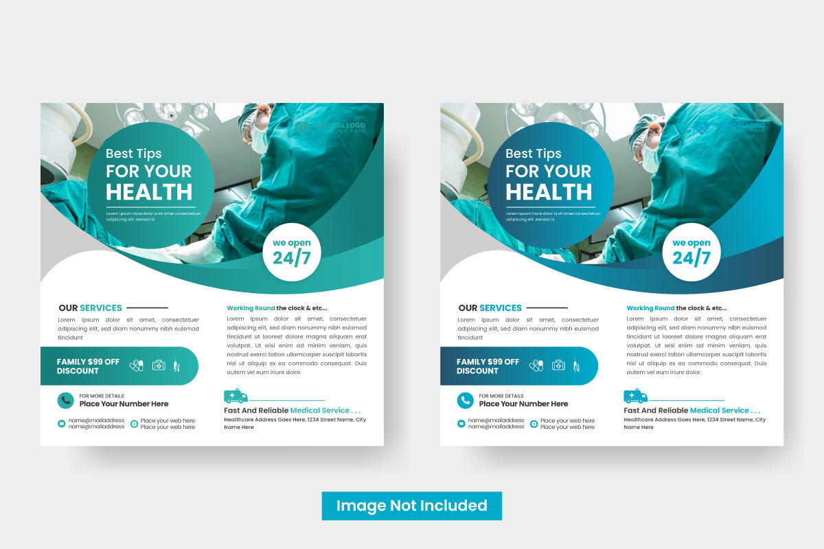 Vector medical health poster design and hospital for square social media post templat