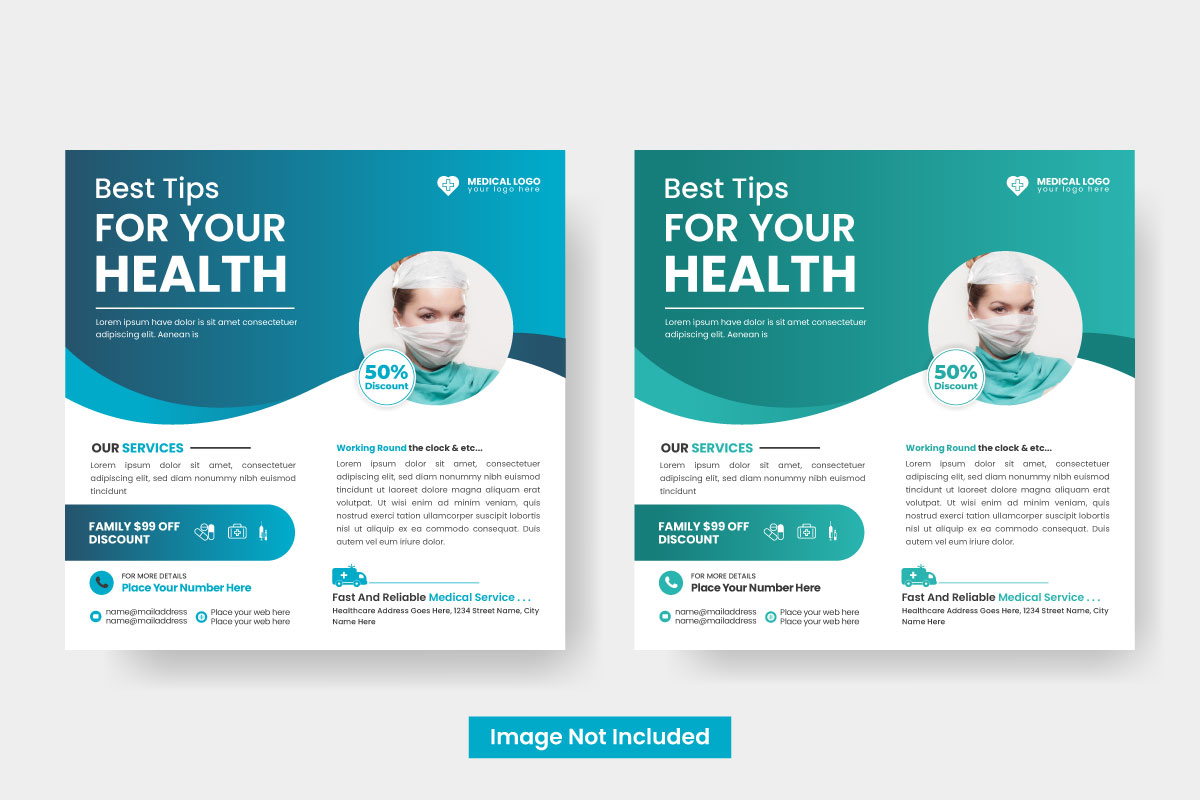 Vector medical health poster design and hospital  square social media post banner templat