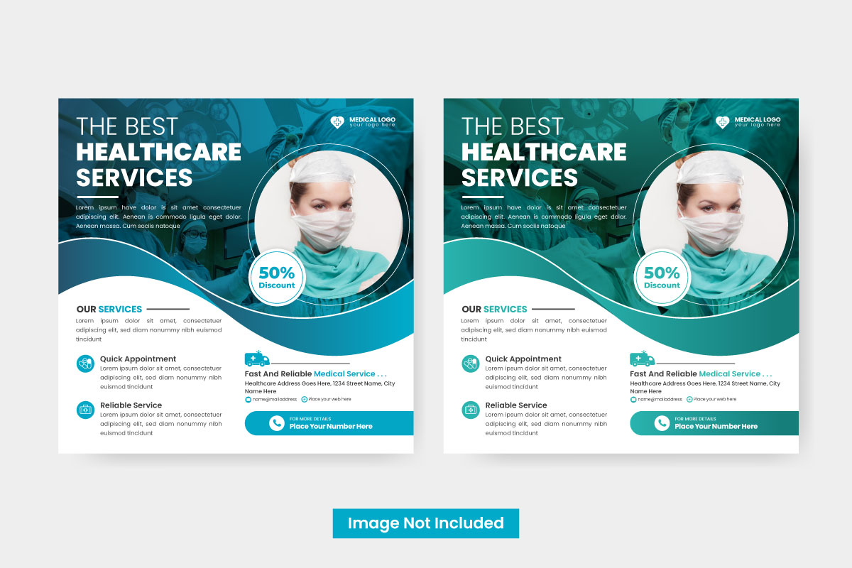 Medical health poster design and hospital for square social media post banner template idea