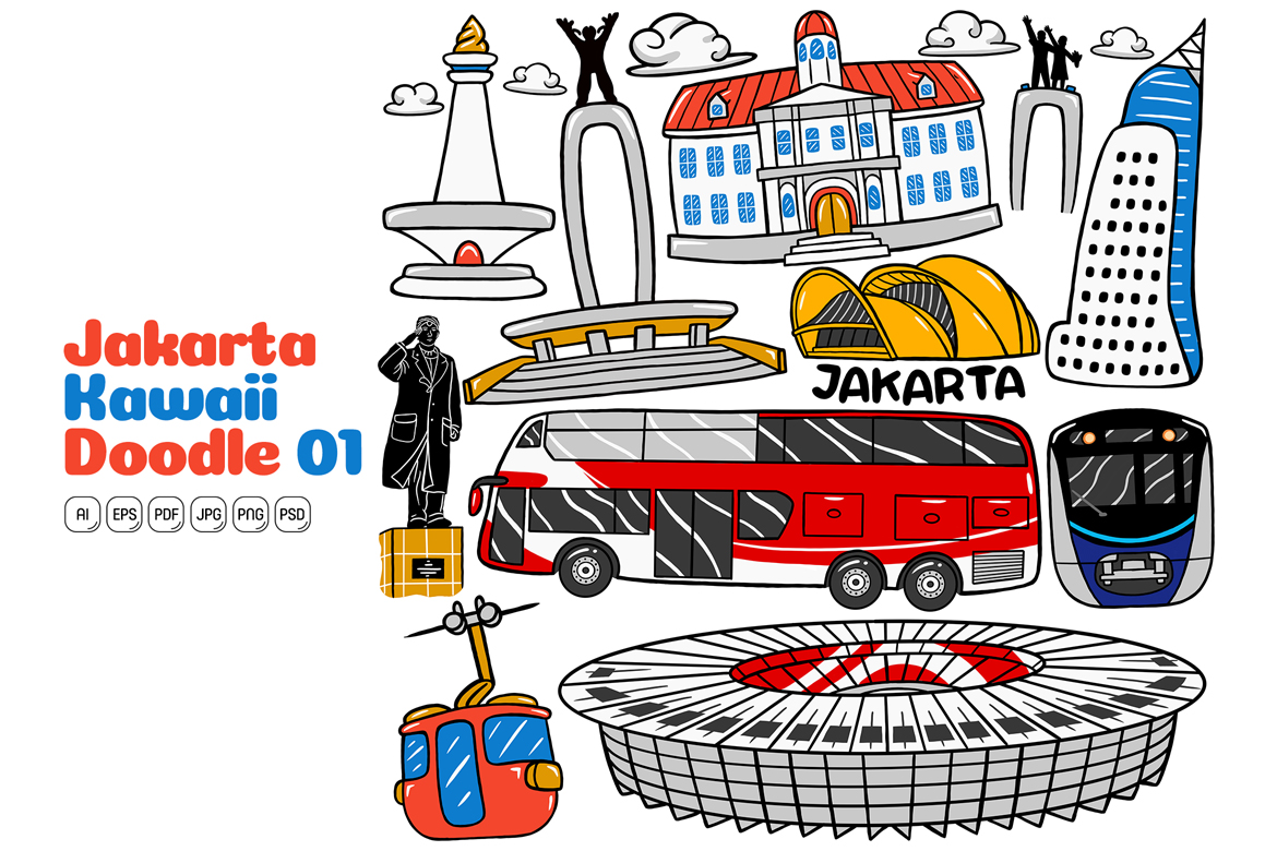 Jakarta City Kawaii Doodle Vector Illustration #01