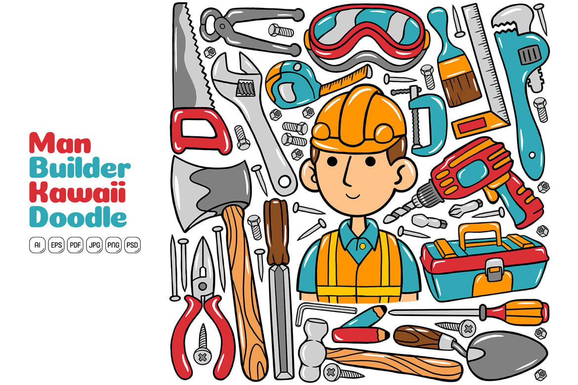 Man Builder Kawaii Doodle Vector Illustration