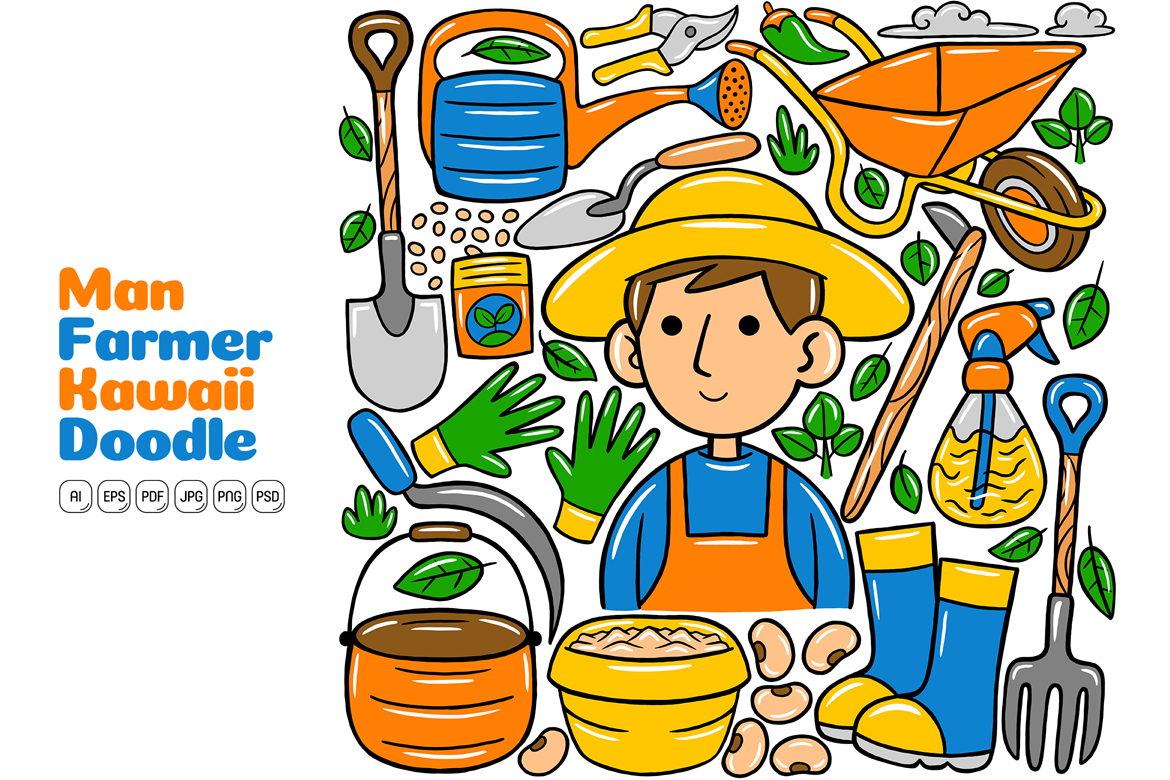 Man Farmer Kawaii Doodle Vector Illustration