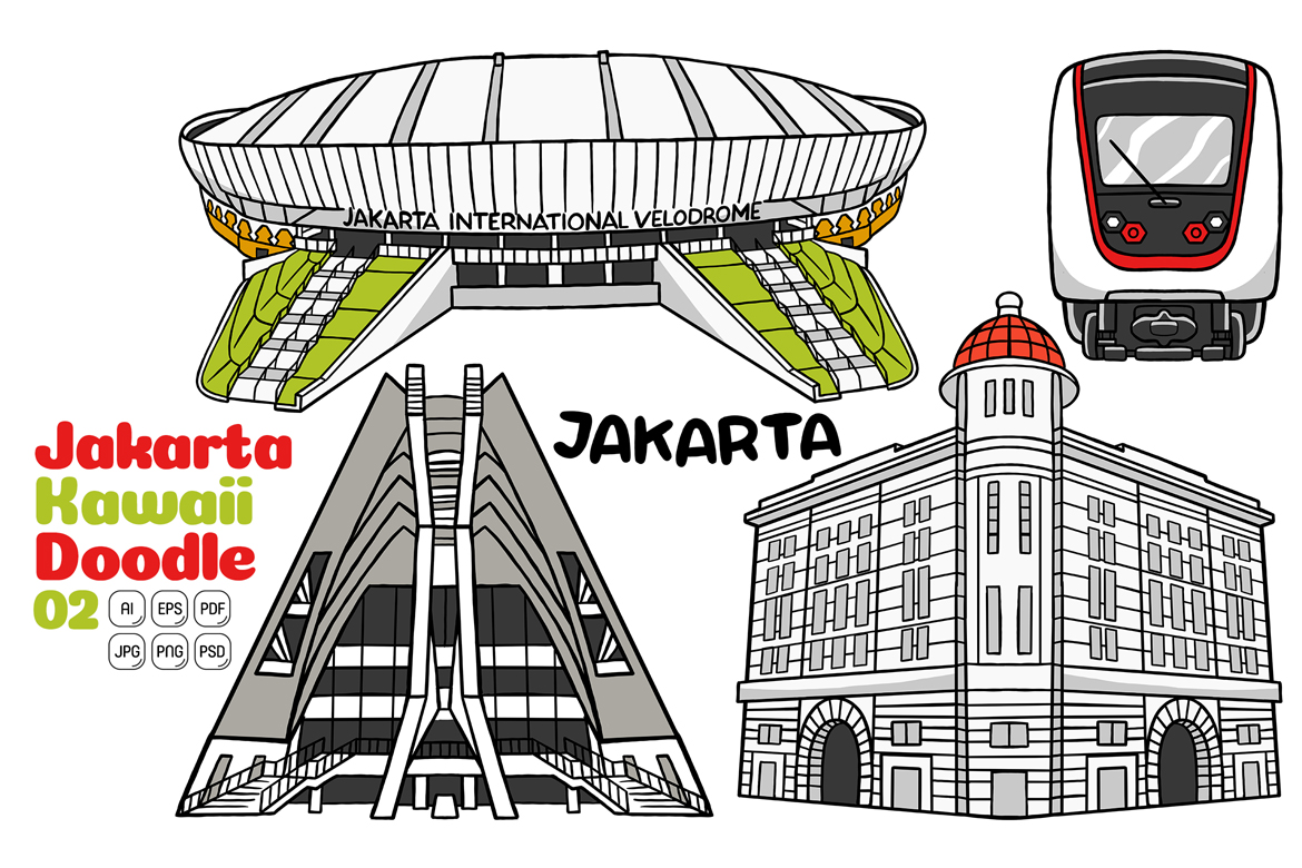 Jakarta City Kawaii Doodle Vector Illustration #02