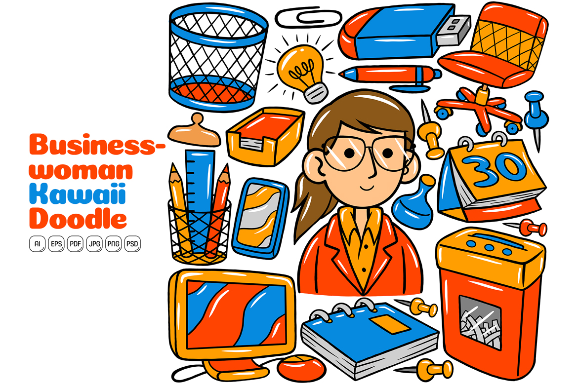 Businesswoman Kawaii Doodle Vector Illustration