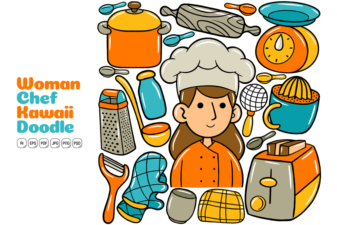 Woman Chef Kawaii Doodle Vector Illustration