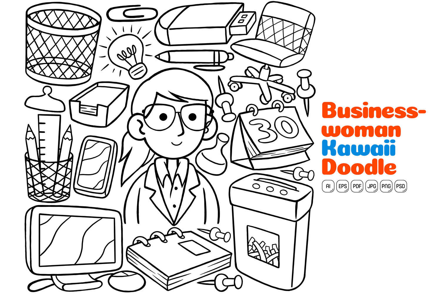 Businesswoman Kawaii Doodle Line Art