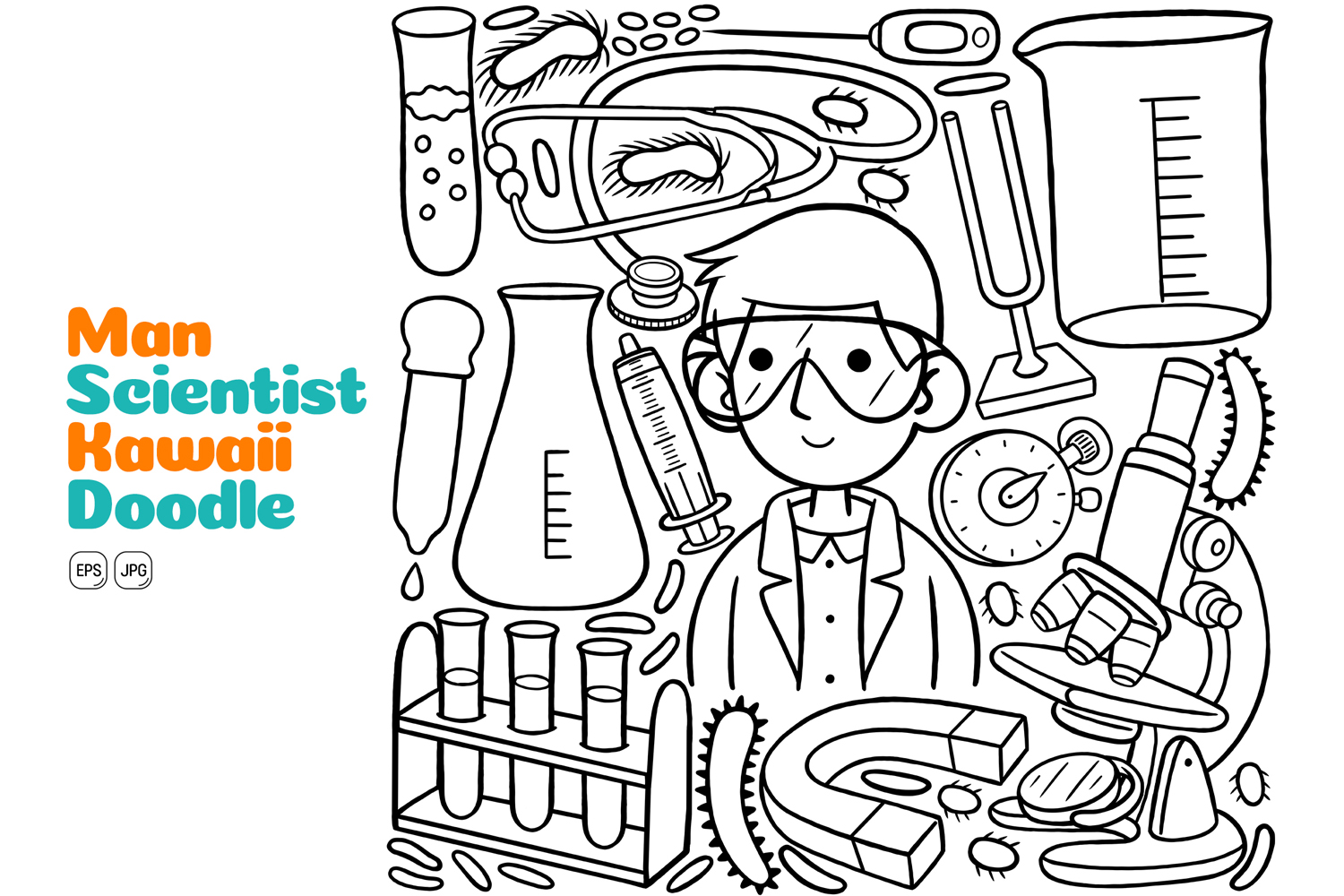 Man Scientist Kawaii Doodle Line Art