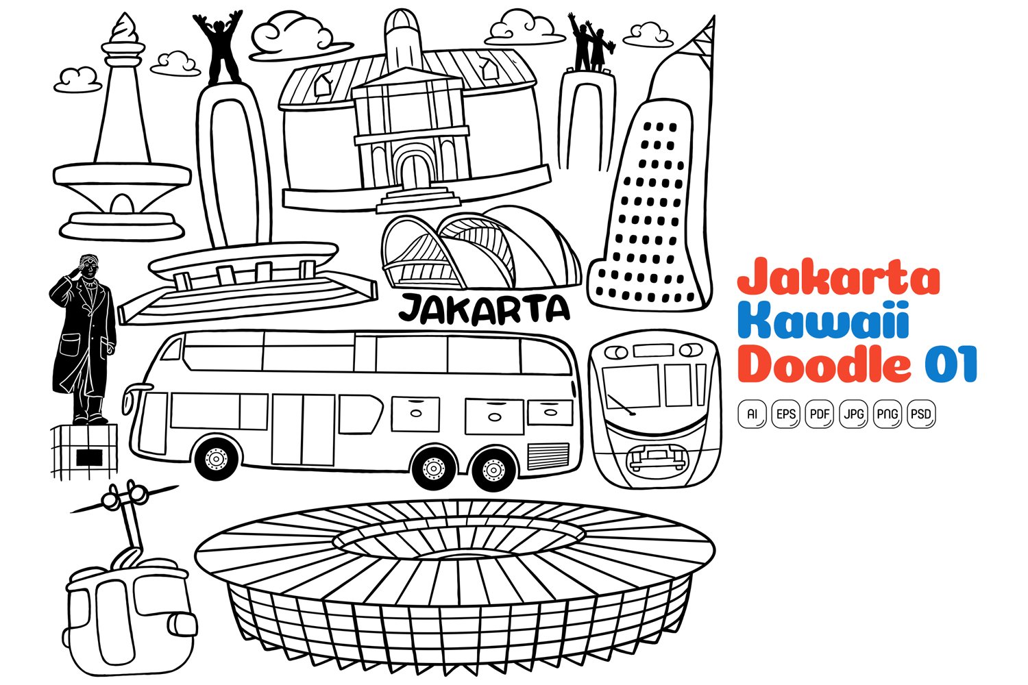 Jakarta City Kawaii Doodle Line Art #01