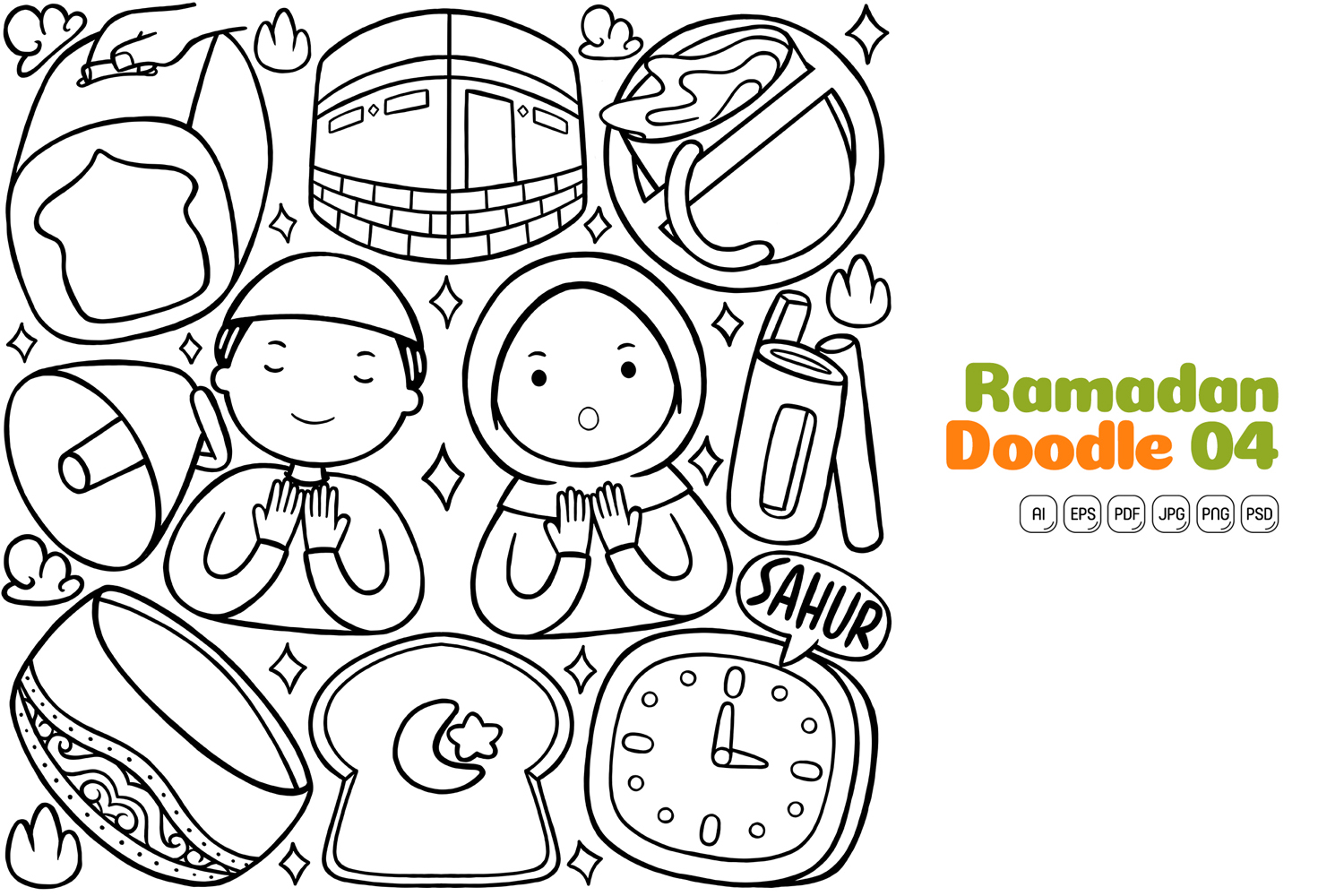 Ramadan Doodle Vector Pack Line Art #04