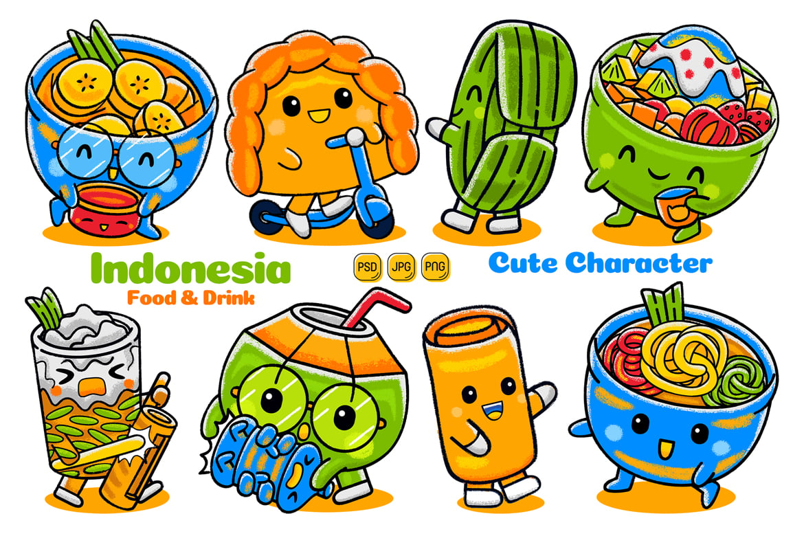 Indonesia Food and Drink Cute Character