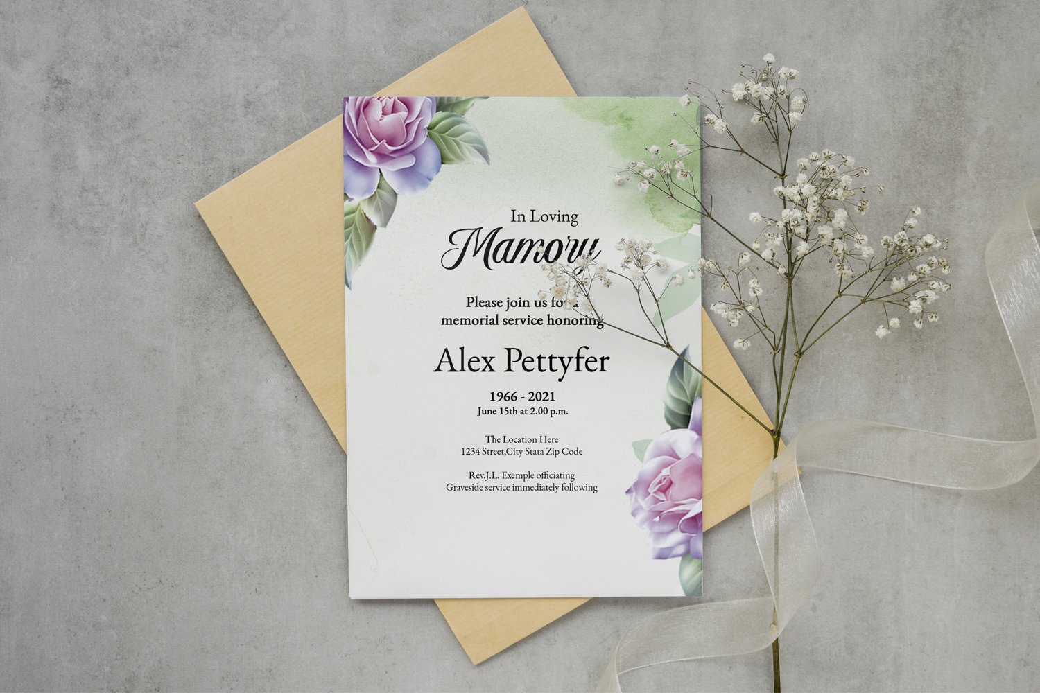 Floral Funeral Announcement / Invitation Card Template