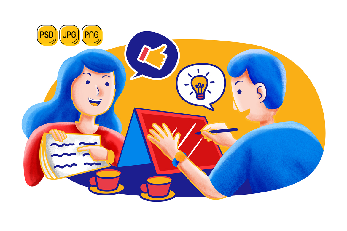 Two worker happy discussion illustration