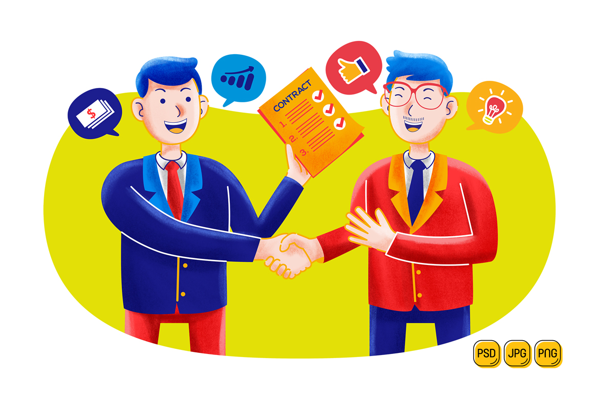 Two businessmen deal contract illustration