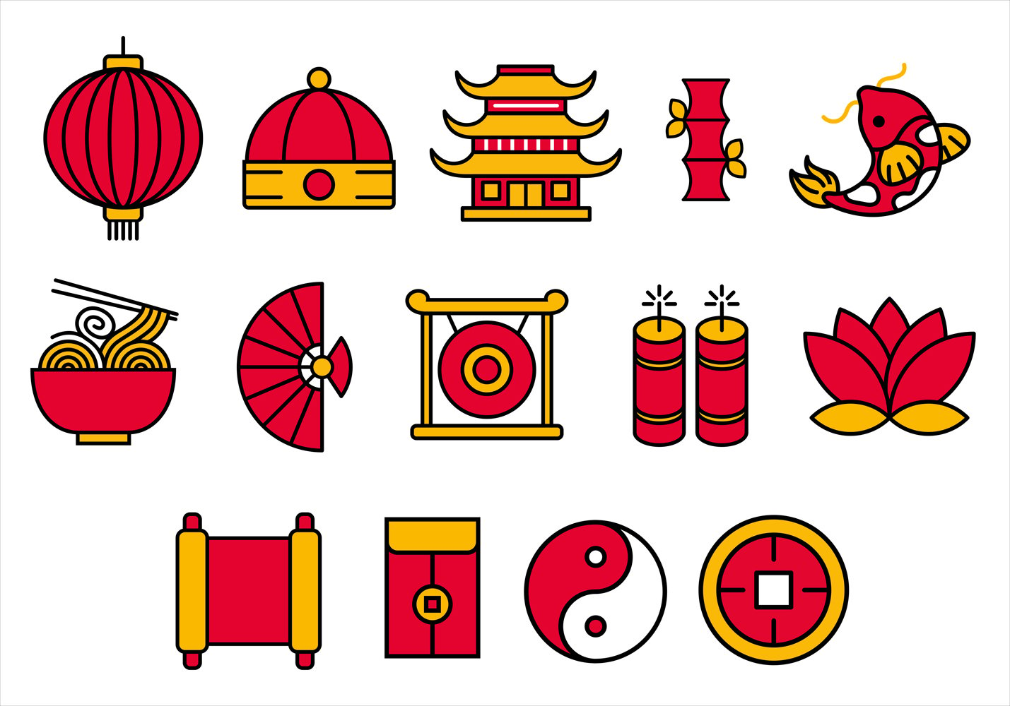 Chinese Graphic Elements (Filled Outline)