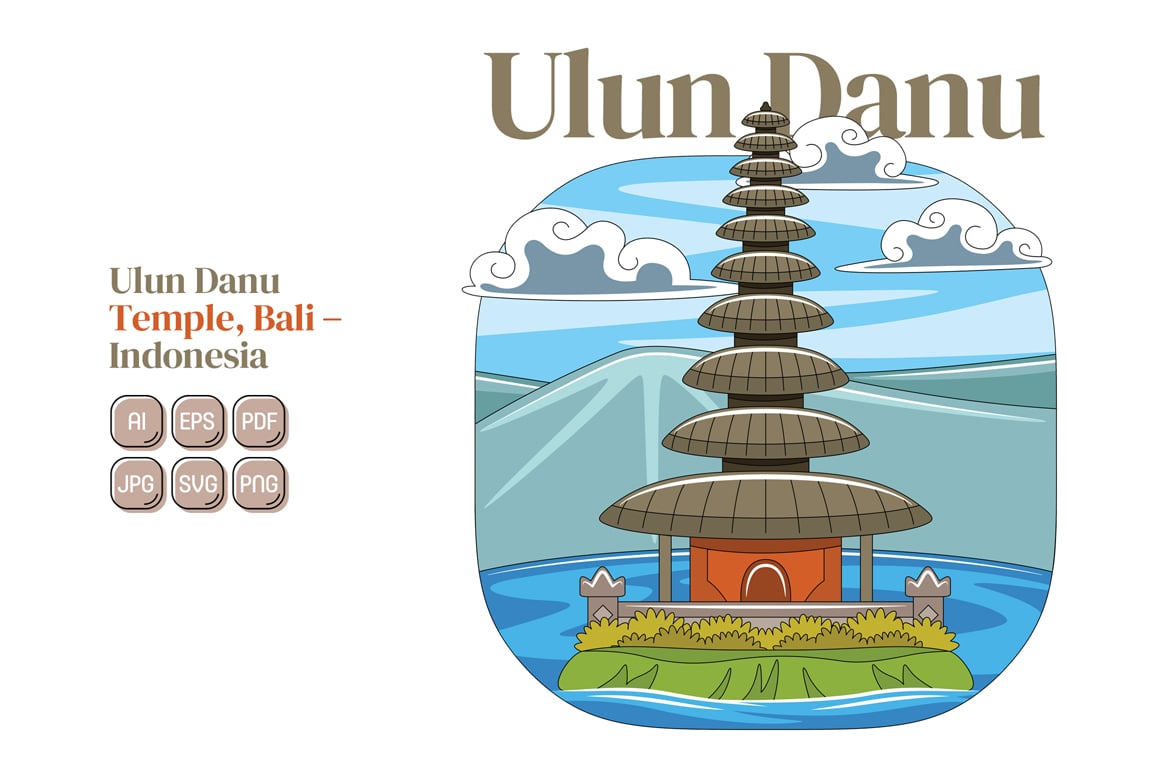 Ulun Danu Temple Vector Illustration