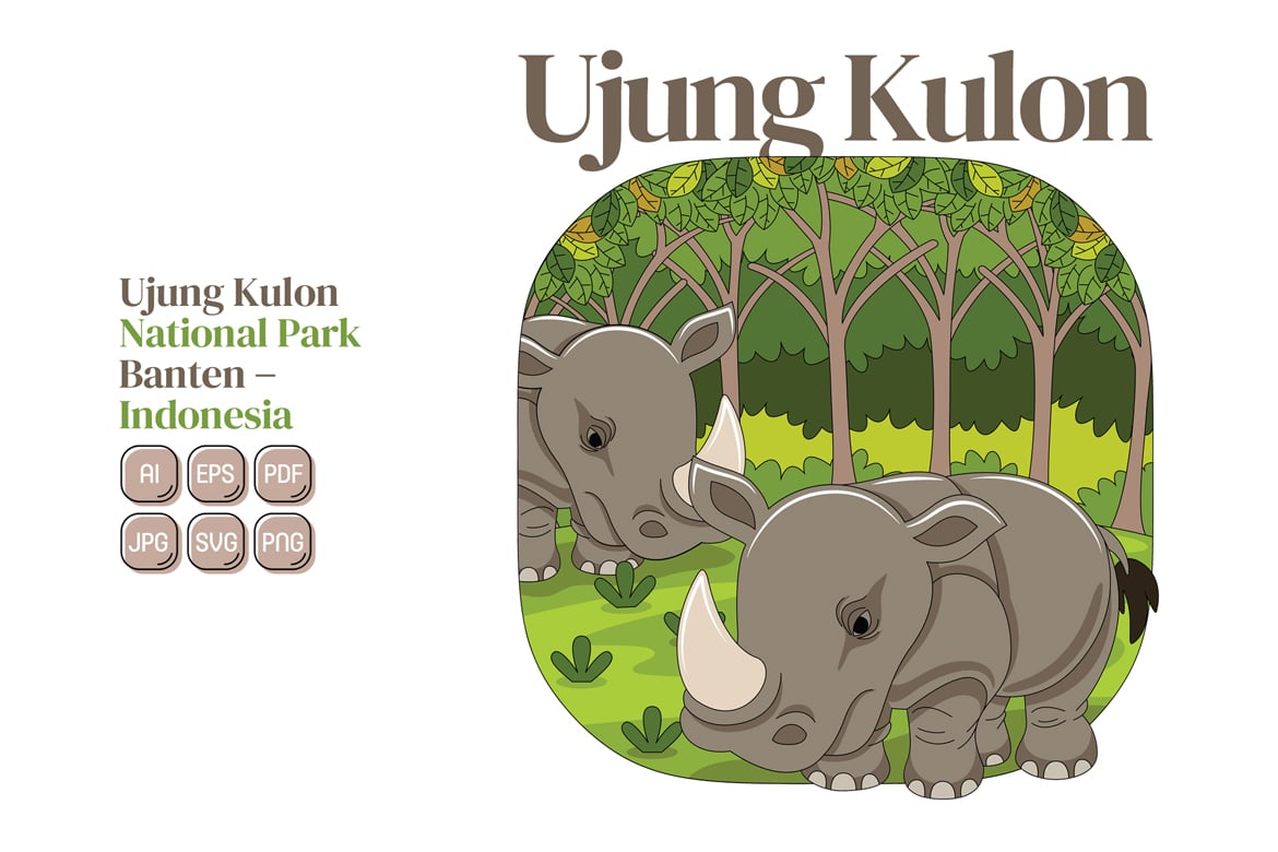 Ujung Kulon National Park Vector Illustration