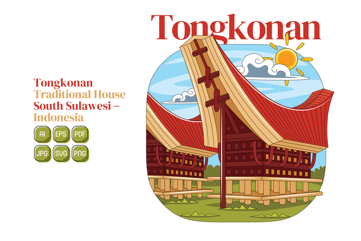 Tongkonan Traditional House Vector Illustration