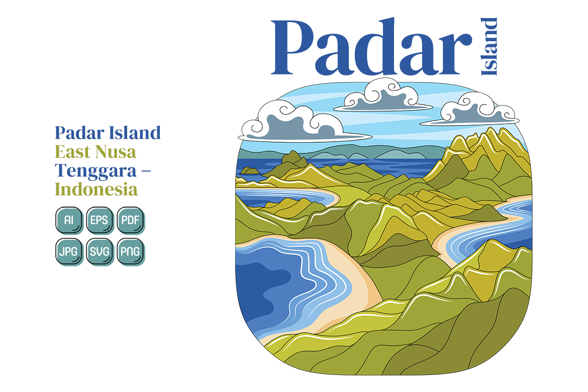 Padar Island Vector Illustration