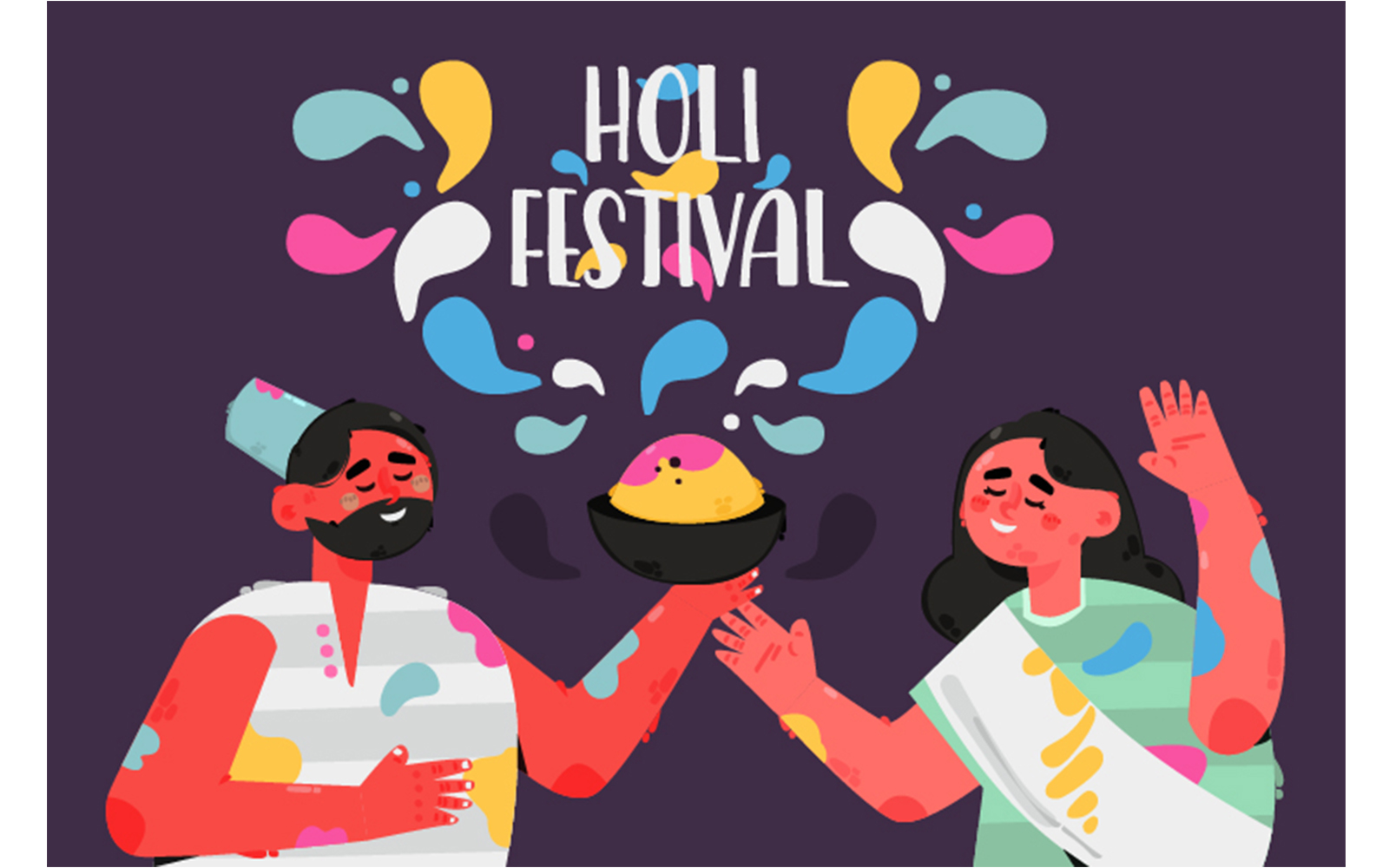 People Celebrating Holi Festival Illustration