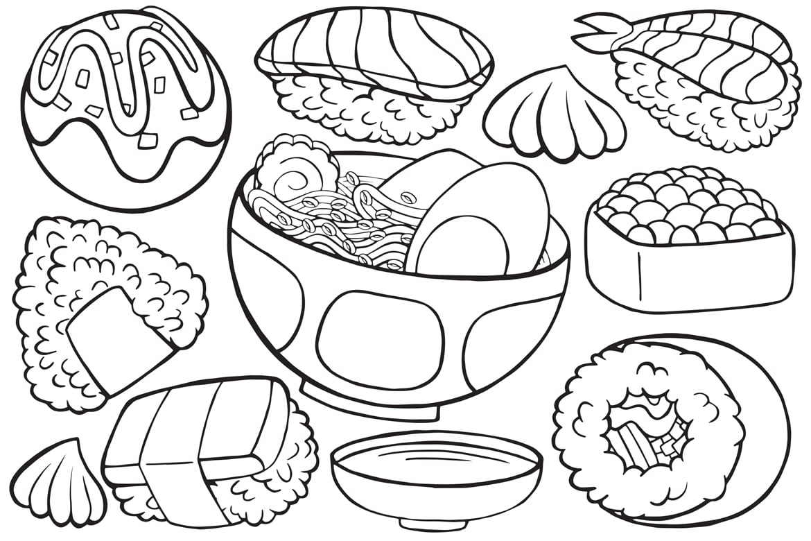 Japan Food Doodle Vector Line Art #01