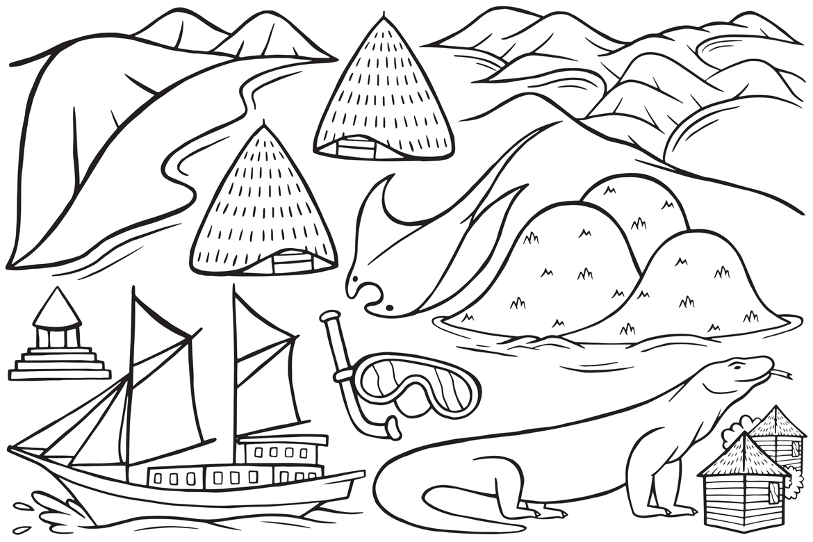 Labuan Bajo Doodle Vector Line Art #01