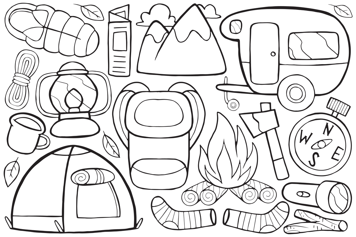 Camping Doodle Vector Line Art #01