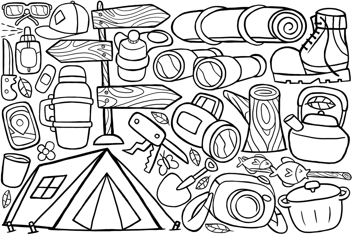 Camping Doodle Vector Line Art #02