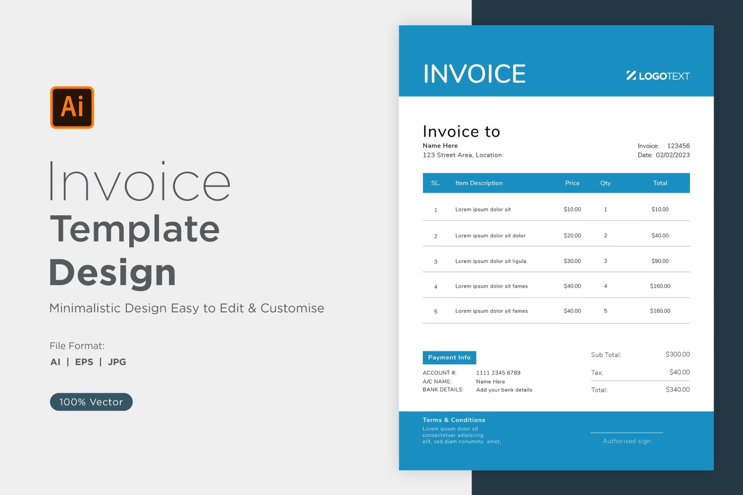 Corporate Invoice Design Template Bill form Business Payments Details Design Template 04