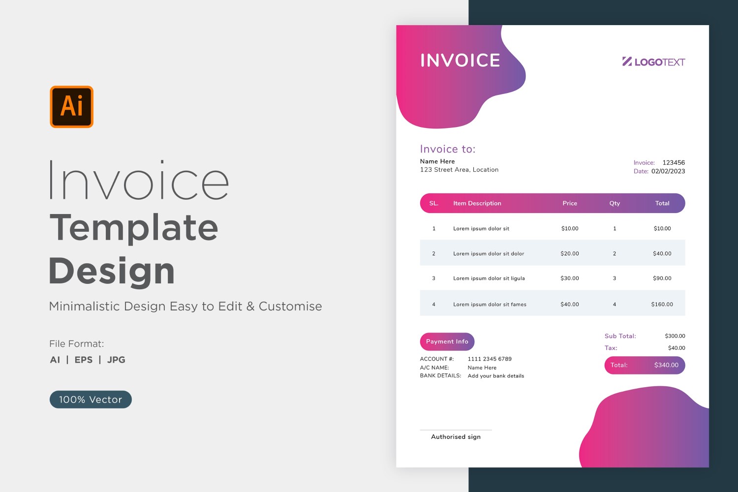 Corporate Invoice Design Template Bill form Business Payments Details Design Template 64