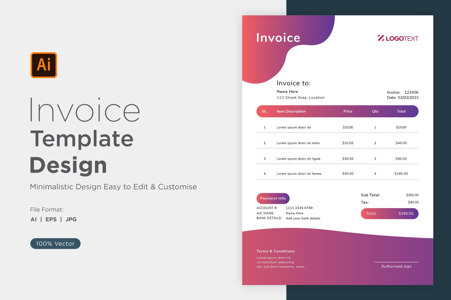 Corporate Invoice Design Template Bill form Business Payments Details Design Template 19