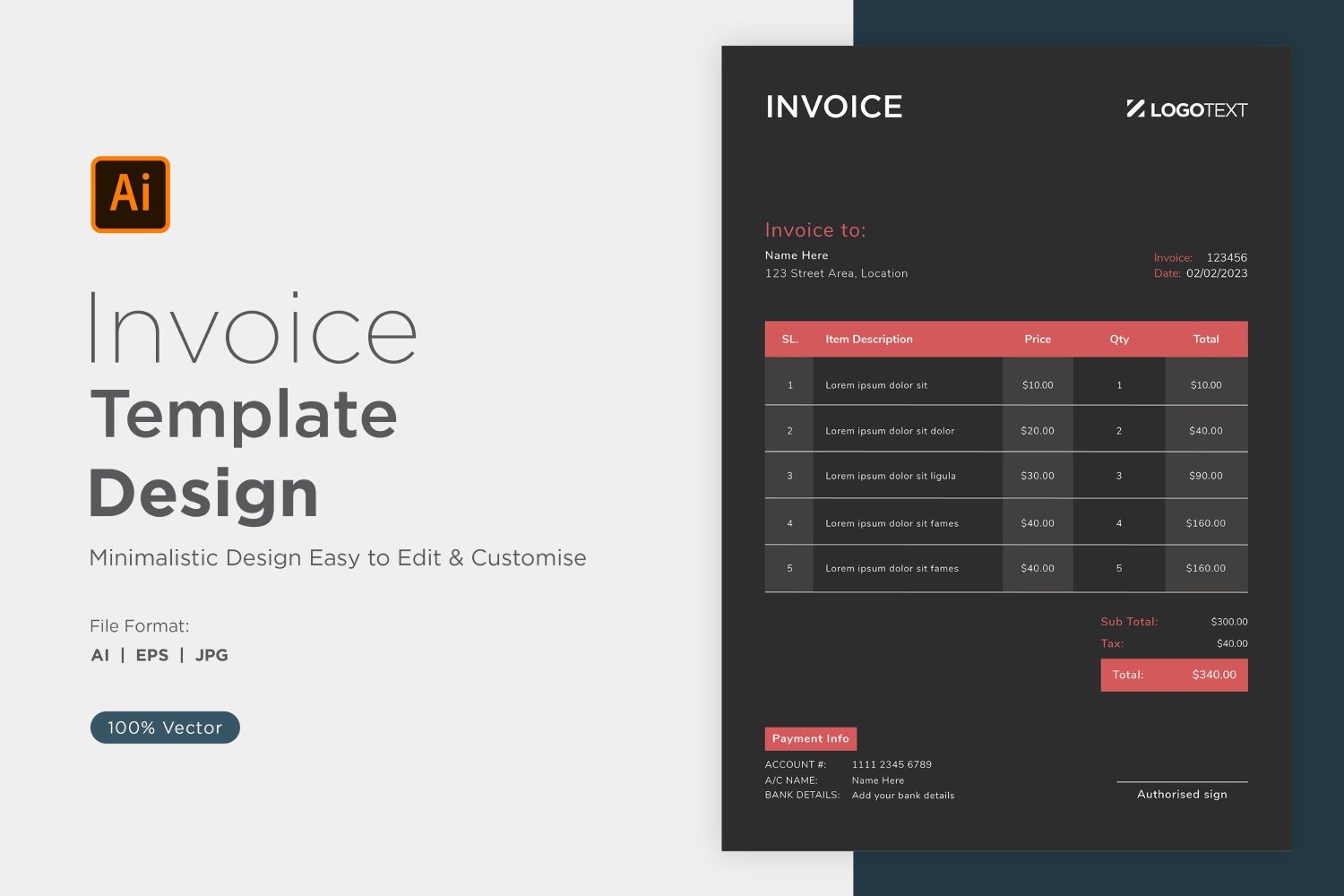 Corporate Invoice Design Template Bill form Business Payments Details Design Template 80