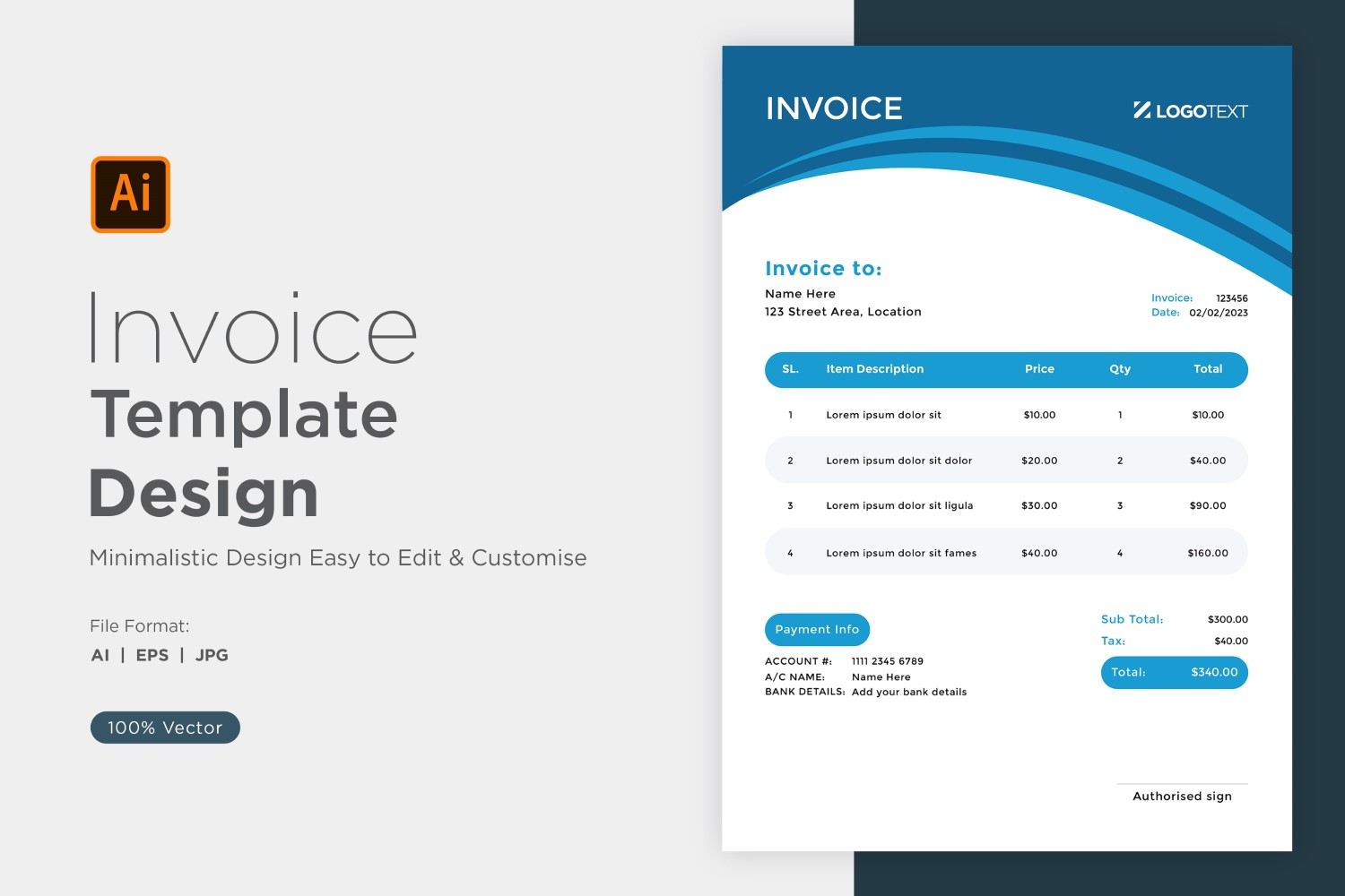 Corporate Invoice Design Template Bill form Business Payments Details Design Template 96