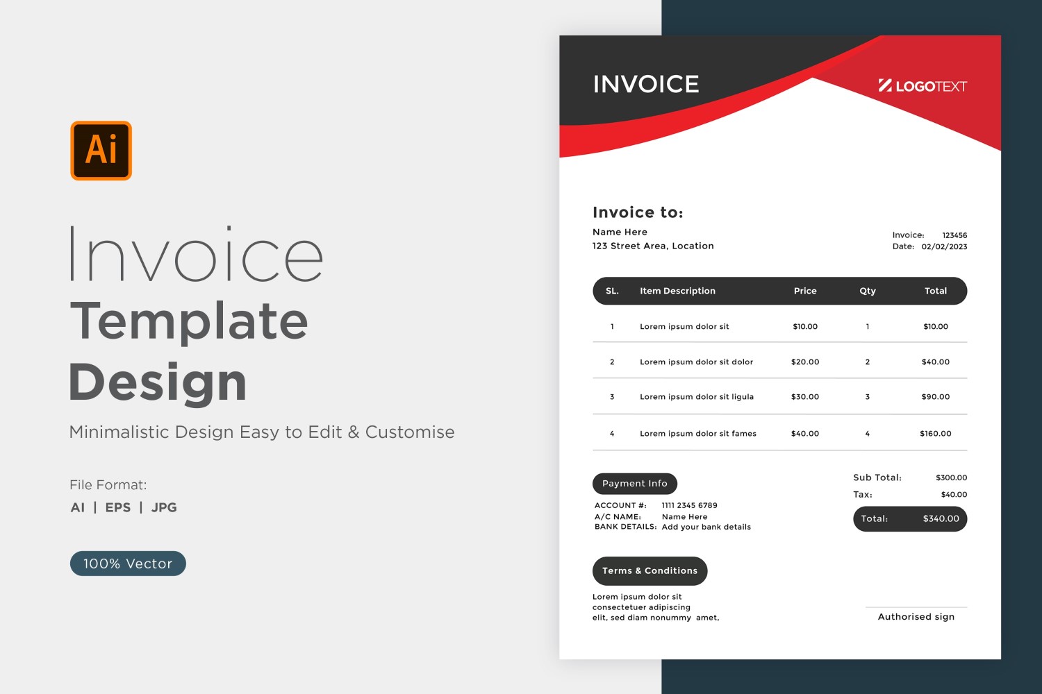 Corporate Invoice Design Template Bill form Business Payments Details Design Template 98