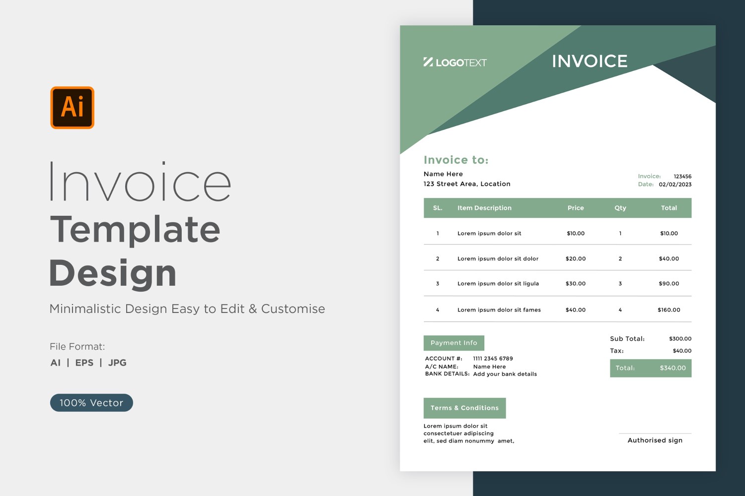 Corporate Invoice Design Template Bill form Business Payments Details Design Template 100