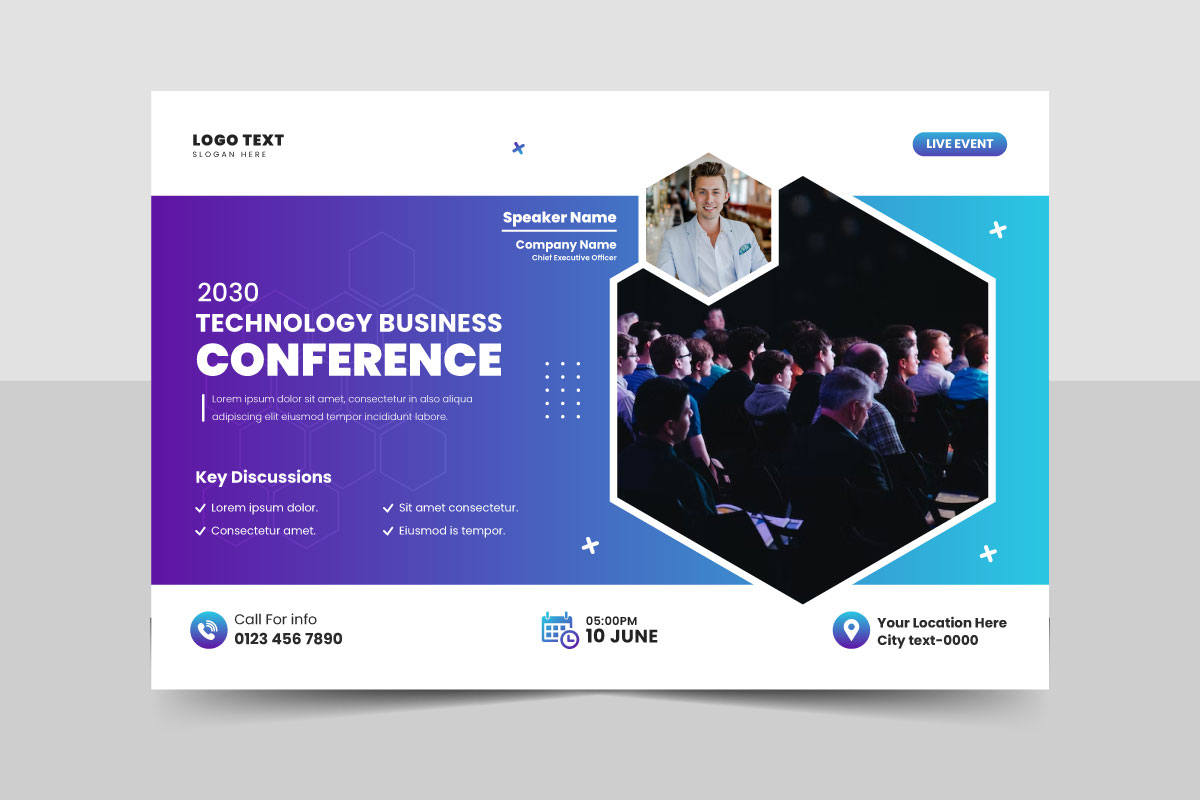 Technology conference webinar flyer template and Corporate online event banner invitation layout