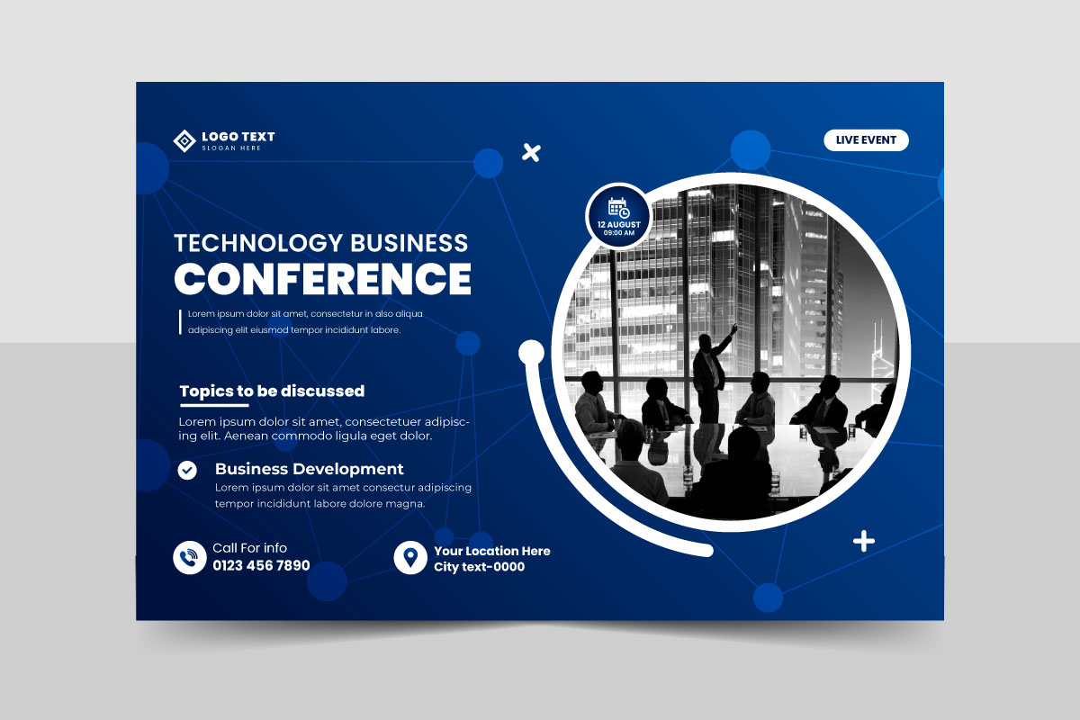 Business technology conference webinar flyer template and event banner invitation layout design