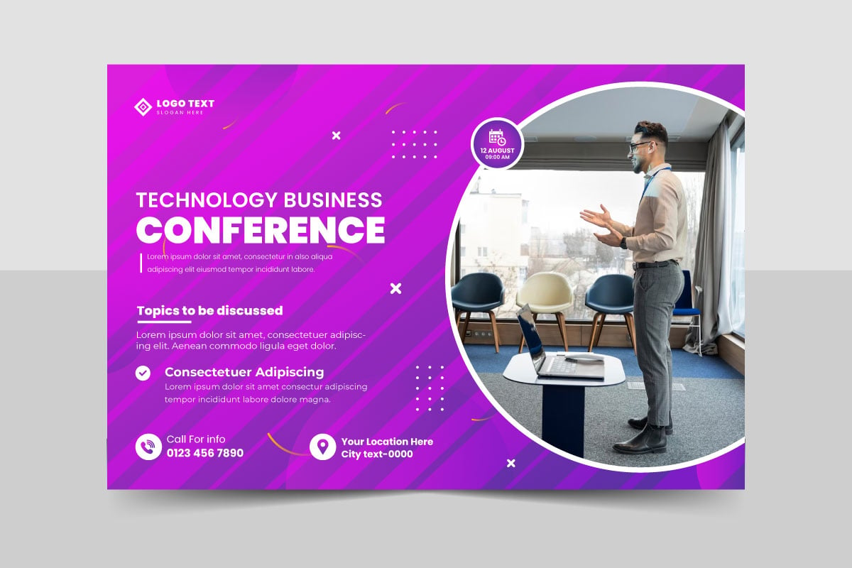 Business technology conference webinar flyer template and event banner invitation layout