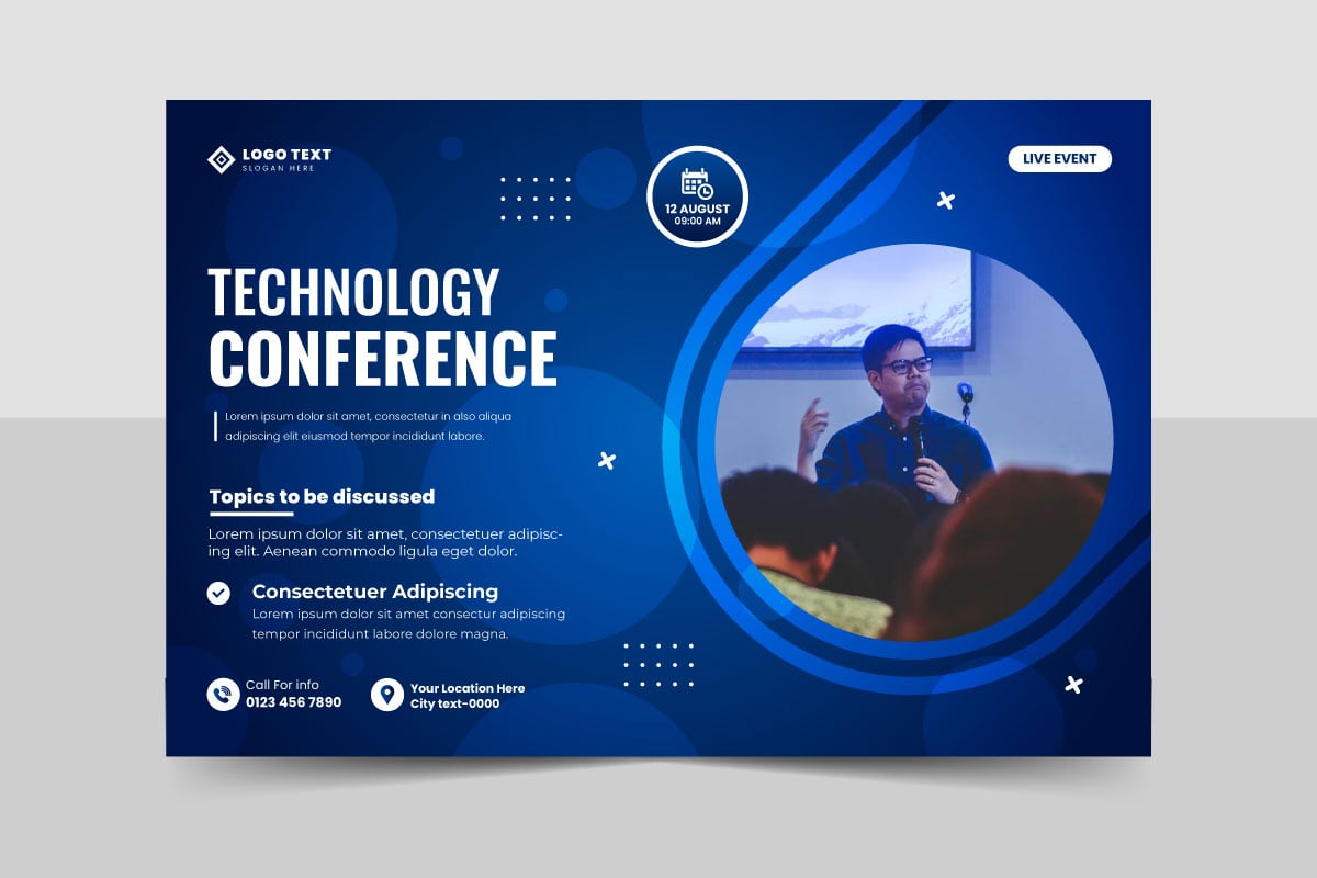 Creative technology conference webinar flyer template and business event banner invitation layout