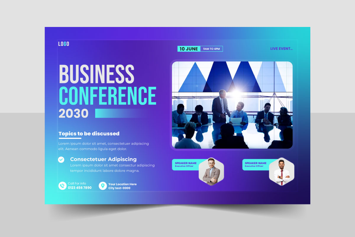 Abstract Business technology conference flyer template and event invitation banner layout design