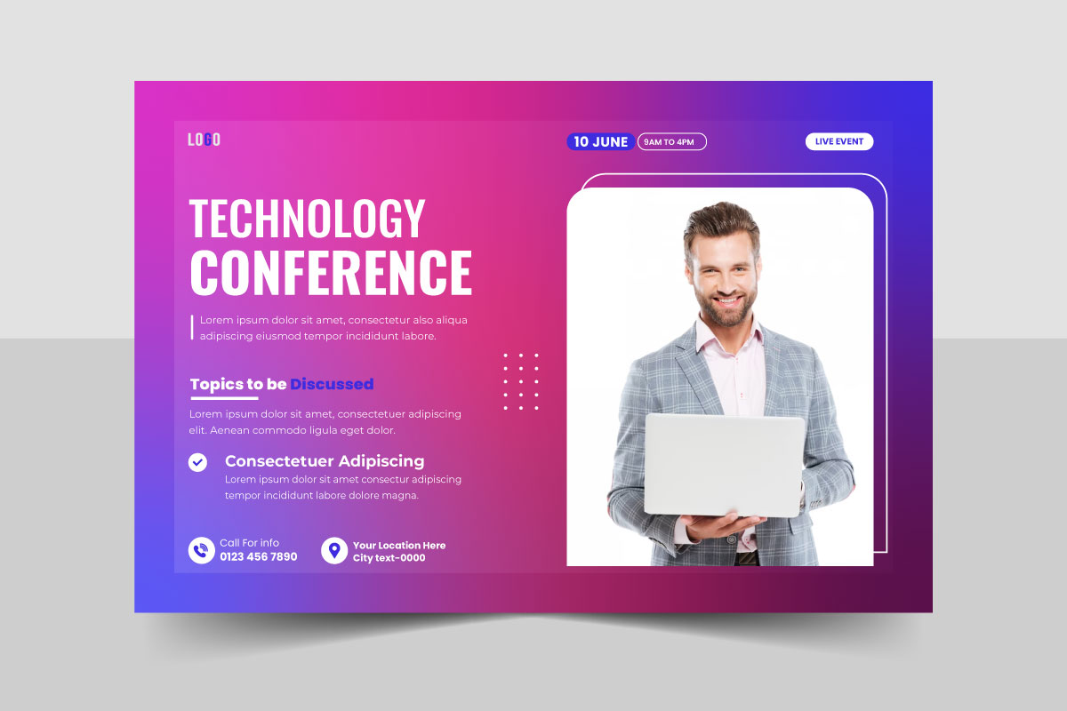 Technology conference webinar flyer template and Corporate online event invitation banner layout