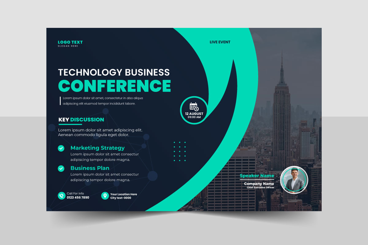 Business technology conference webinar flyer template and event invitation banner design