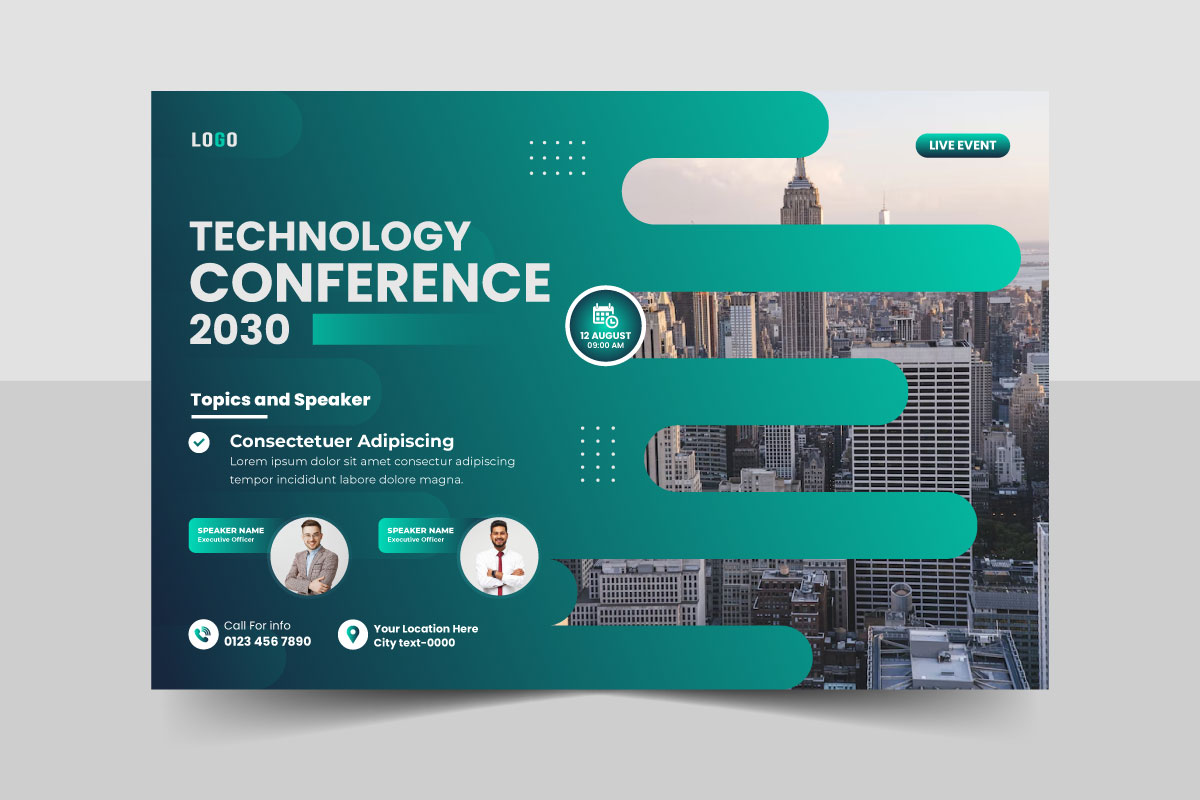 Creative technology conference webinar flyer template. event invitation banner layout